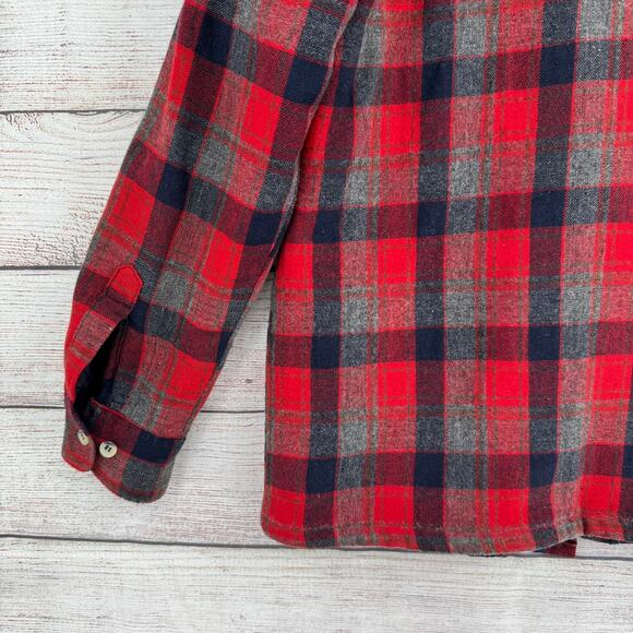 Briggs Quilt Lined Wool Button Down Shirt Shacket Mens Large Red Gray Plaid - Picture 8 of 13